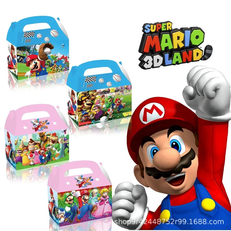 New 12Pcs Super Mario Plumber Horsepower Party Favors Handy Horn Paper Box Boys Birthday Party Decoration Candy Box