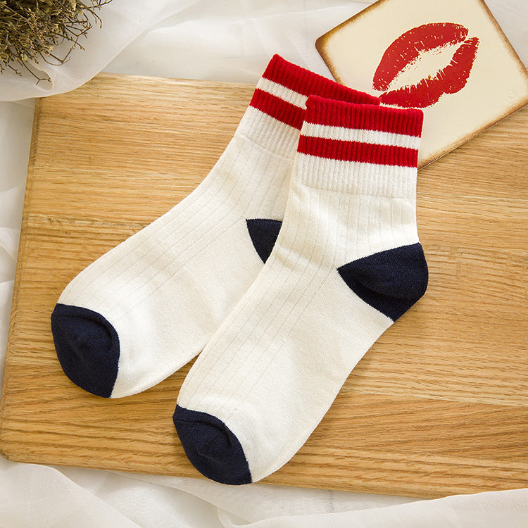 Striped Two-Line Mid-Calf Socks