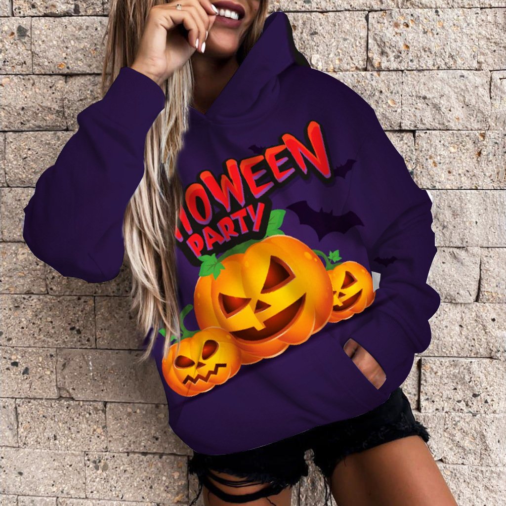 Women's 3D Printed Pumpkin Halloween Casual Hoodie
