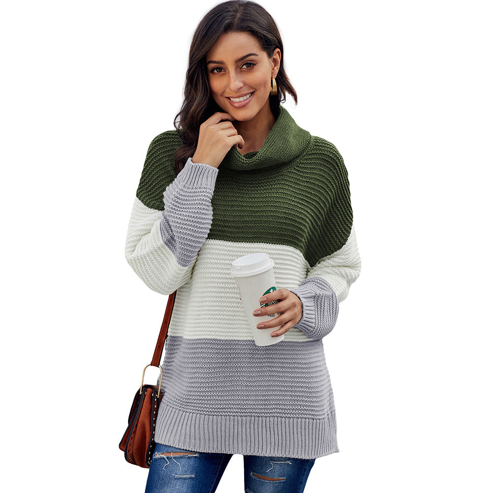 Women's Winter Color Block Turtleneck Knitted Sweater