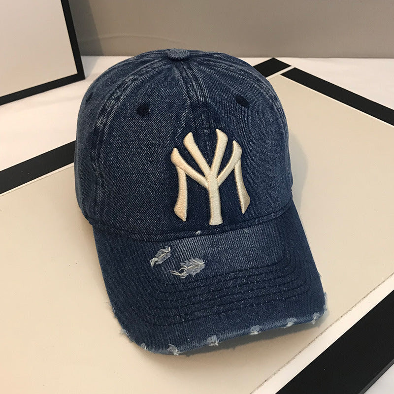 Korean Style Unisex Embroidered Distressed Baseball Cap