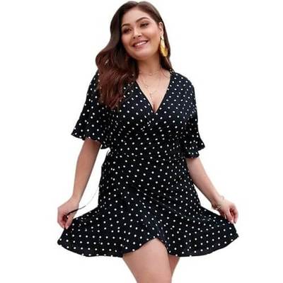 Plus Size XL-4XL Women's Summer V-Neck Polka Dot Dress