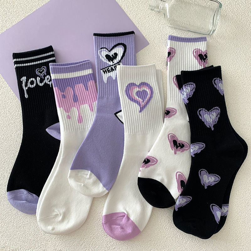 Purple Heart Women's Mid-Calf Socks - Trendy Cartoon Style