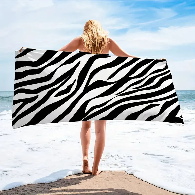 Zebra Print Microfiber Beach Towel - Oversized & Absorbent