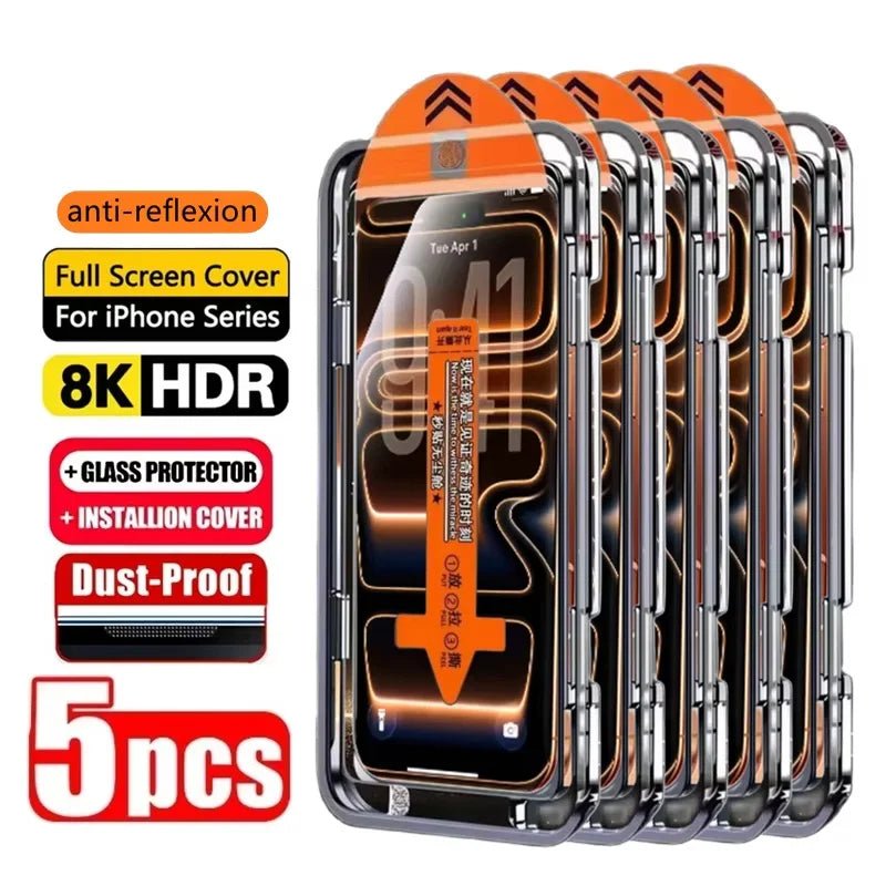 1-5PCS Easy Install HD Screen Protector For iPhone 17 Pro Max 15 16 13 11 14 16e 12 Mini XR X Xs 7 8 Plus Air Tempered Glass - flohmarkt-deutschland.shop
