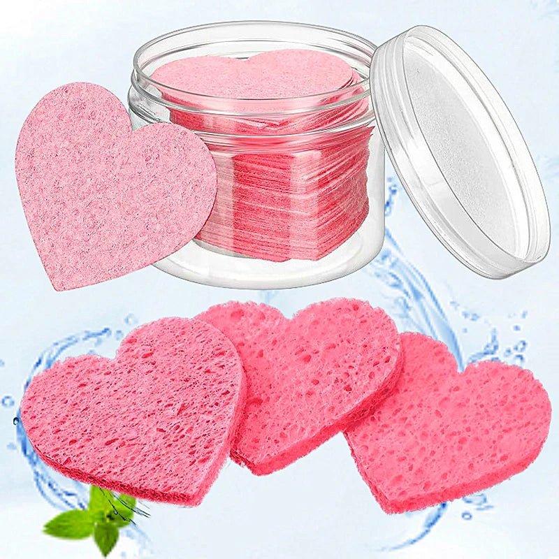 10-teiliger herzförmiger Faserschwamm, Gesichtspeeling, natürlicher Schwamm, Gesichtsreinigung, Massage, Poren, Peeling, Make-up - flohmarkt-deutschland.shop