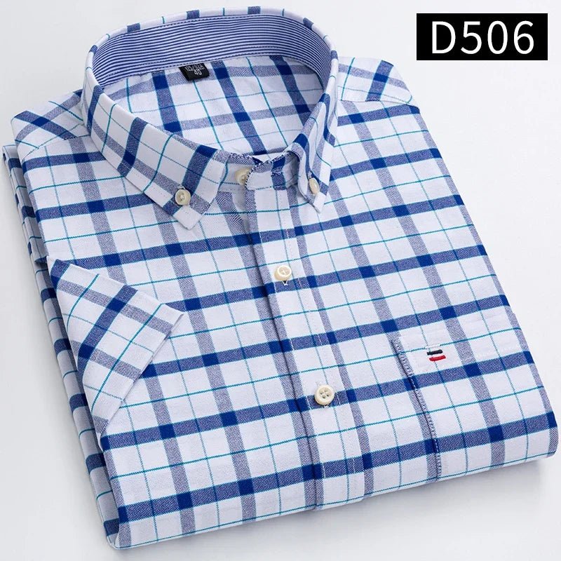 100% Baumwolle Atmungsaktiv Männer Oxford Kurzarm Sommer Plaid Shirts Gestreiften Männliche Kleidung Business Regular Fit Übergroßen - flohmarkt-deutschland.shop