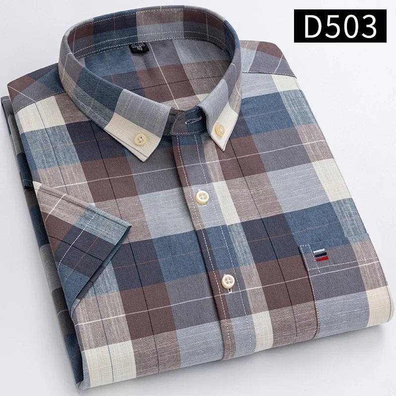 100% Baumwolle Atmungsaktiv Männer Oxford Kurzarm Sommer Plaid Shirts Gestreiften Männliche Kleidung Business Regular Fit Übergroßen - flohmarkt-deutschland.shop
