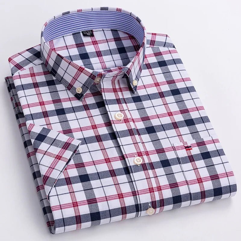 100% Baumwolle Atmungsaktiv Männer Oxford Kurzarm Sommer Plaid Shirts Gestreiften Männliche Kleidung Business Regular Fit Übergroßen - flohmarkt-deutschland.shop