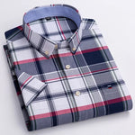 100% Baumwolle Atmungsaktiv Männer Oxford Kurzarm Sommer Plaid Shirts Gestreiften Männliche Kleidung Business Regular Fit Übergroßen - flohmarkt-deutschland.shop