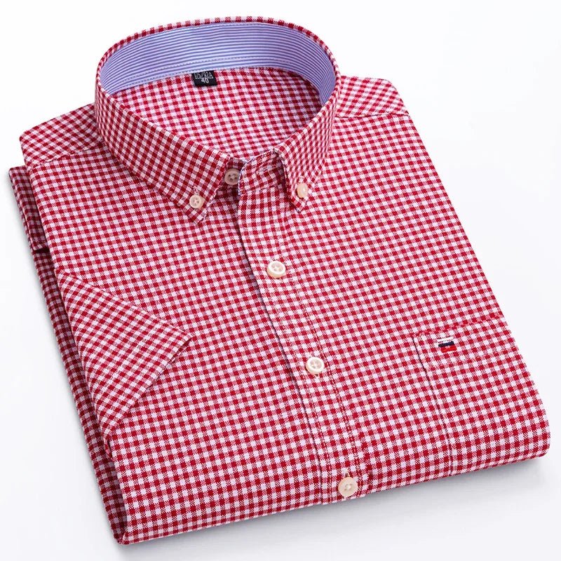 100% Baumwolle Atmungsaktiv Männer Oxford Kurzarm Sommer Plaid Shirts Gestreiften Männliche Kleidung Business Regular Fit Übergroßen - flohmarkt-deutschland.shop
