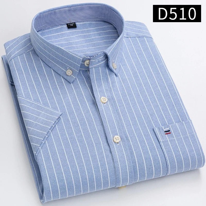 100% Baumwolle Atmungsaktiv Männer Oxford Kurzarm Sommer Plaid Shirts Gestreiften Männliche Kleidung Business Regular Fit Übergroßen - flohmarkt-deutschland.shop