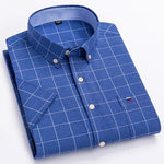 100% Baumwolle Atmungsaktiv Männer Oxford Kurzarm Sommer Plaid Shirts Gestreiften Männliche Kleidung Business Regular Fit Übergroßen - flohmarkt-deutschland.shop