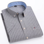 100% Baumwolle Atmungsaktiv Männer Oxford Kurzarm Sommer Plaid Shirts Gestreiften Männliche Kleidung Business Regular Fit Übergroßen - flohmarkt-deutschland.shop