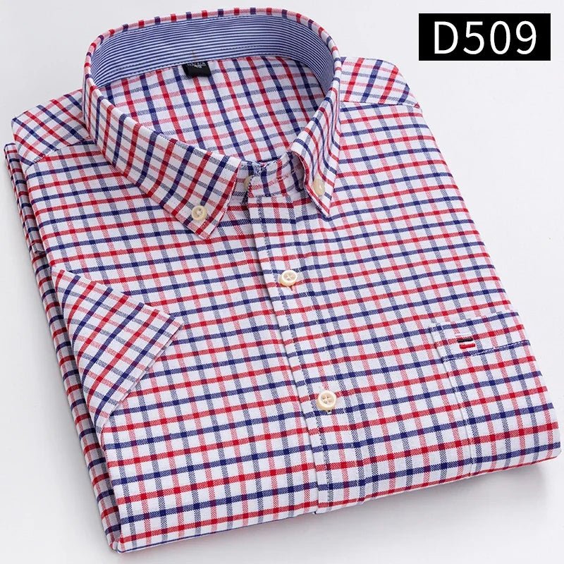 100% Baumwolle Atmungsaktiv Männer Oxford Kurzarm Sommer Plaid Shirts Gestreiften Männliche Kleidung Business Regular Fit Übergroßen - flohmarkt-deutschland.shop
