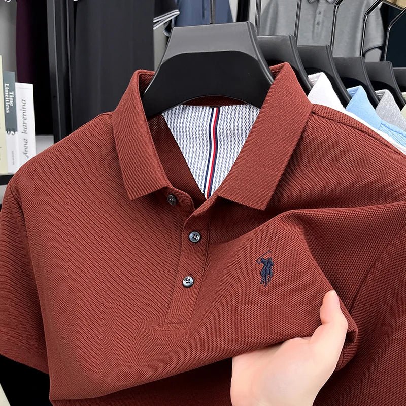 100% pure cotton short sleeved men's polo shirt summer fashion high-end brand pony embroidery golf top casual business T-shirt - flohmarkt-deutschland.shop