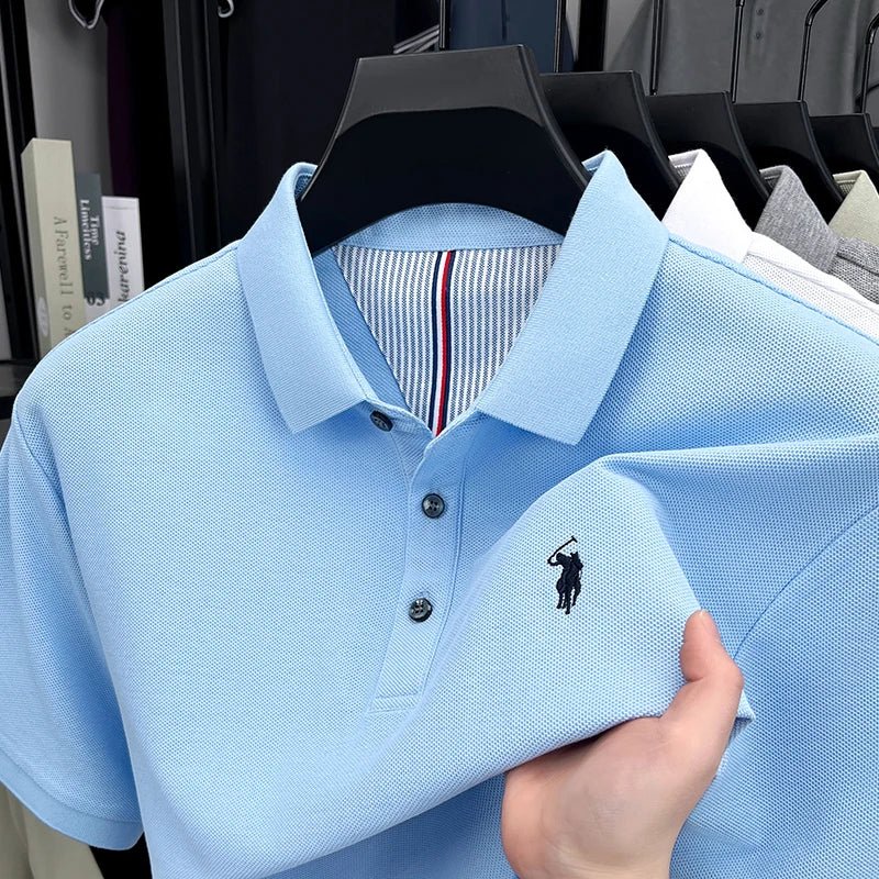 100% pure cotton short sleeved men's polo shirt summer fashion high-end brand pony embroidery golf top casual business T-shirt - flohmarkt-deutschland.shop