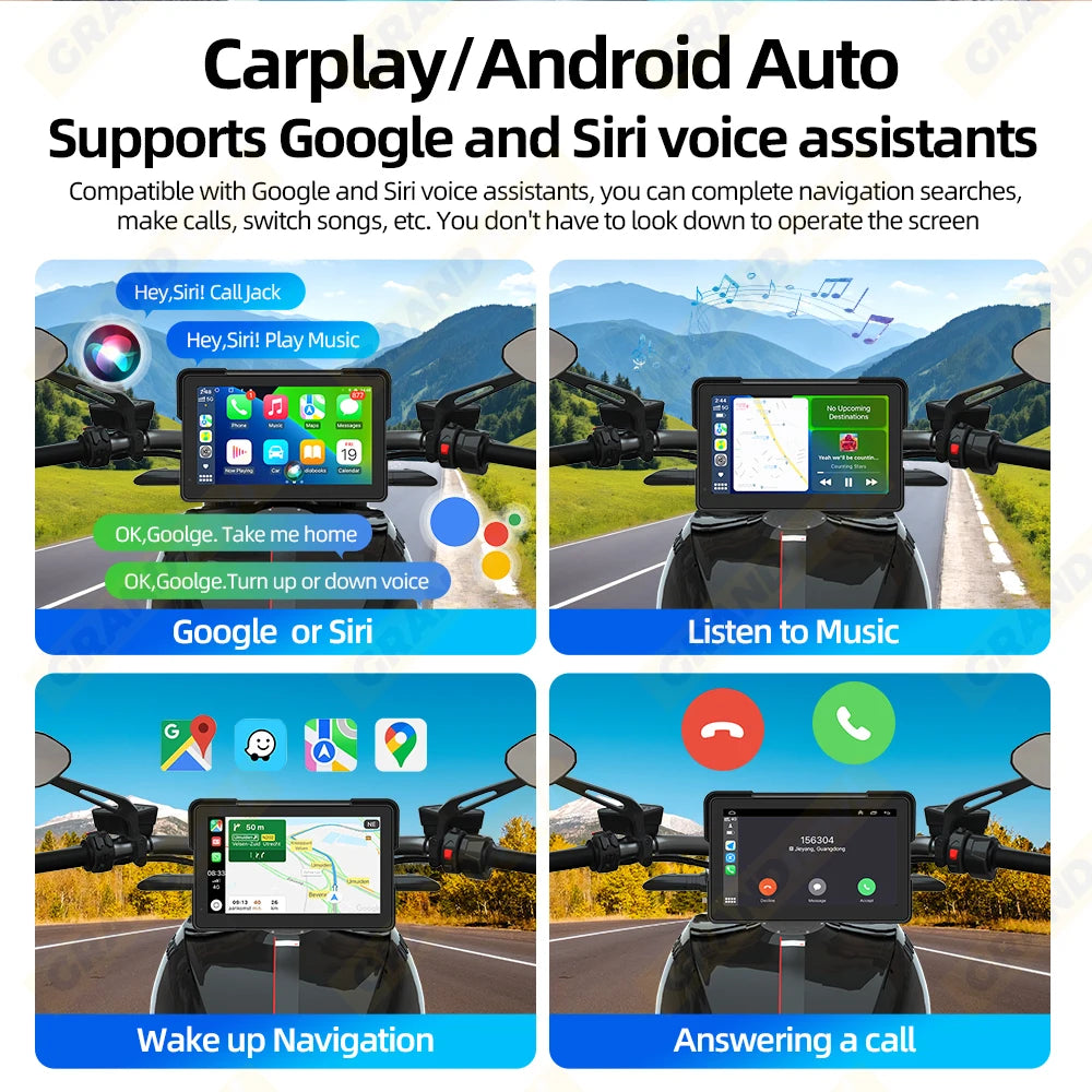 5/6/7 inch Motorcycle Display Screen Carplay Navigation Portable Digital Dashboard Motobike Android Auto Waterproof BT Monitor