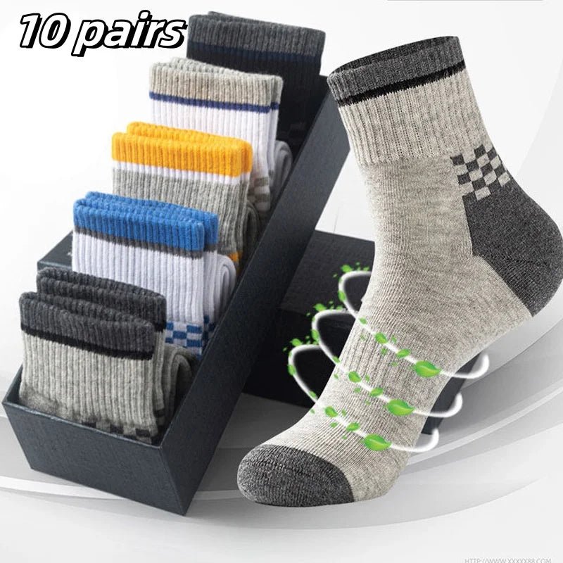 10pairs Breathable Cotton Sports Stockings Men Bamboo Fiber Autumn and Winter Men Socks Sweat Absorption Deodorant Business Sox - flohmarkt-deutschland.shop