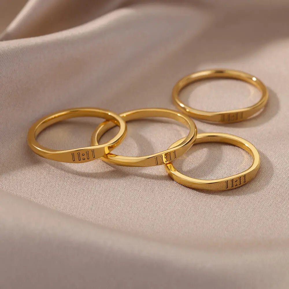 11:11 Engelszahl Ringe für Frauen Vergoldet Glück Edelstahl Ring Vintage Hochzeit Ästhetischen Schmuck Geschenk anillos mujer - flohmarkt-deutschland.shop