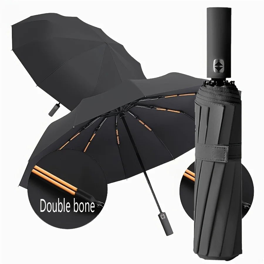 12 Bone Black Glue Fully Automatic Umbrella With Thick And Durable Keel Three Fold Umbrella UV Resistant Folding Umbrella - flohmarkt-deutschland.shop