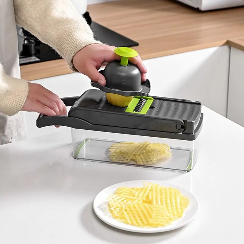12-in-1 Gemüseschneider Reibe Häcksler Korb Karotte Kartoffel Obst - flohmarkt-deutschland.shop