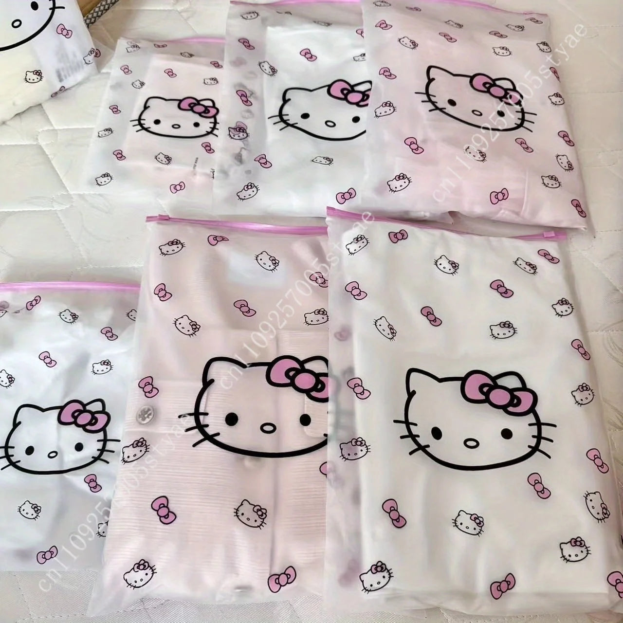 10pcs Hello Kitty Transparent Travel Storage Bags with Zipper Clear EVA Organizer for Clothes Underwear Toiletries and Cosmetics