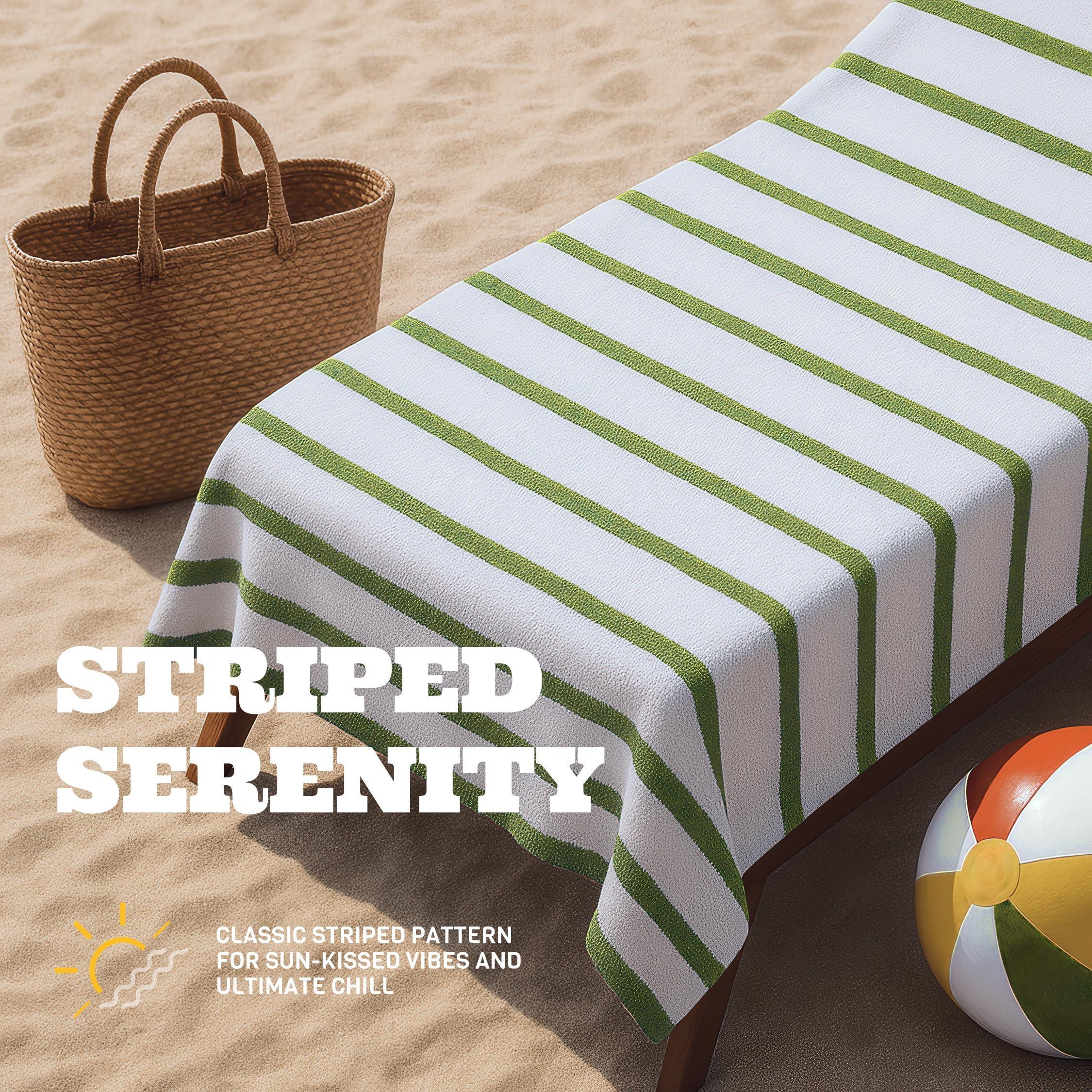 Cotton Pool Towels Oversized 30 x 60 Inch 4 Pack Ultra Absorbent and Low Lint Striped Beach Towels for Adults Stripes Design Luxury Extra Large Bath Towels Green