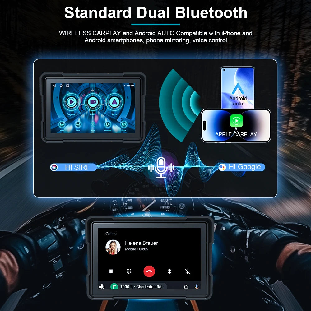 5/7 inch Carplay Motorcycle DVR Navigation GPS Wireless CarPlay Android Auto Airplay Display Screen Portable Moto Monitor IPX7