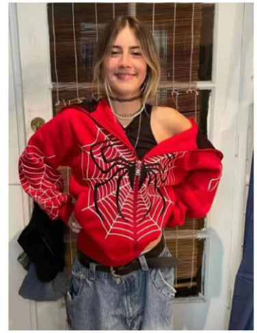 Spider Web Printed Full Zip Hoodie for Fall & Winter