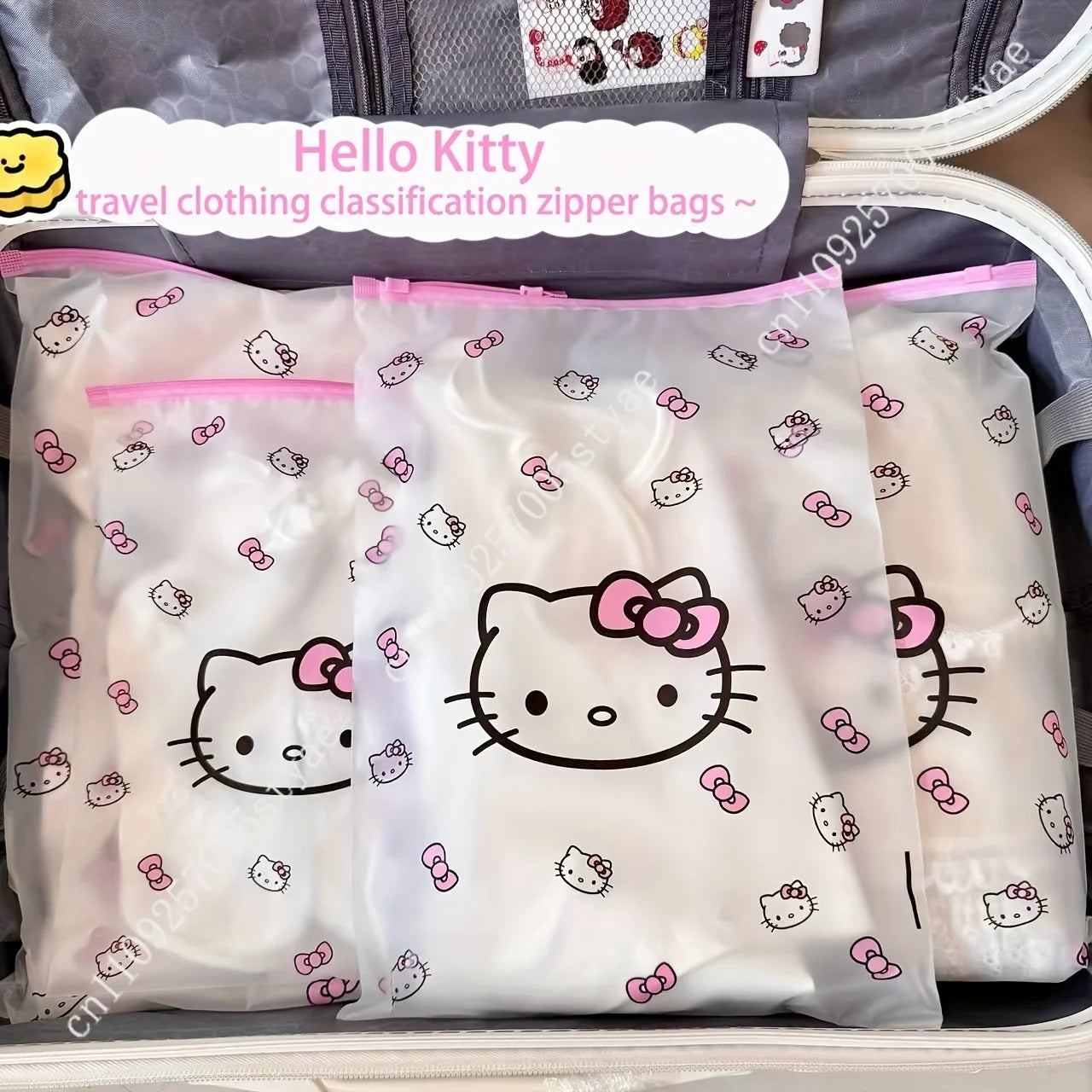 10pcs Hello Kitty Transparent Travel Storage Bags with Zipper Clear EVA Organizer for Clothes Underwear Toiletries and Cosmetics