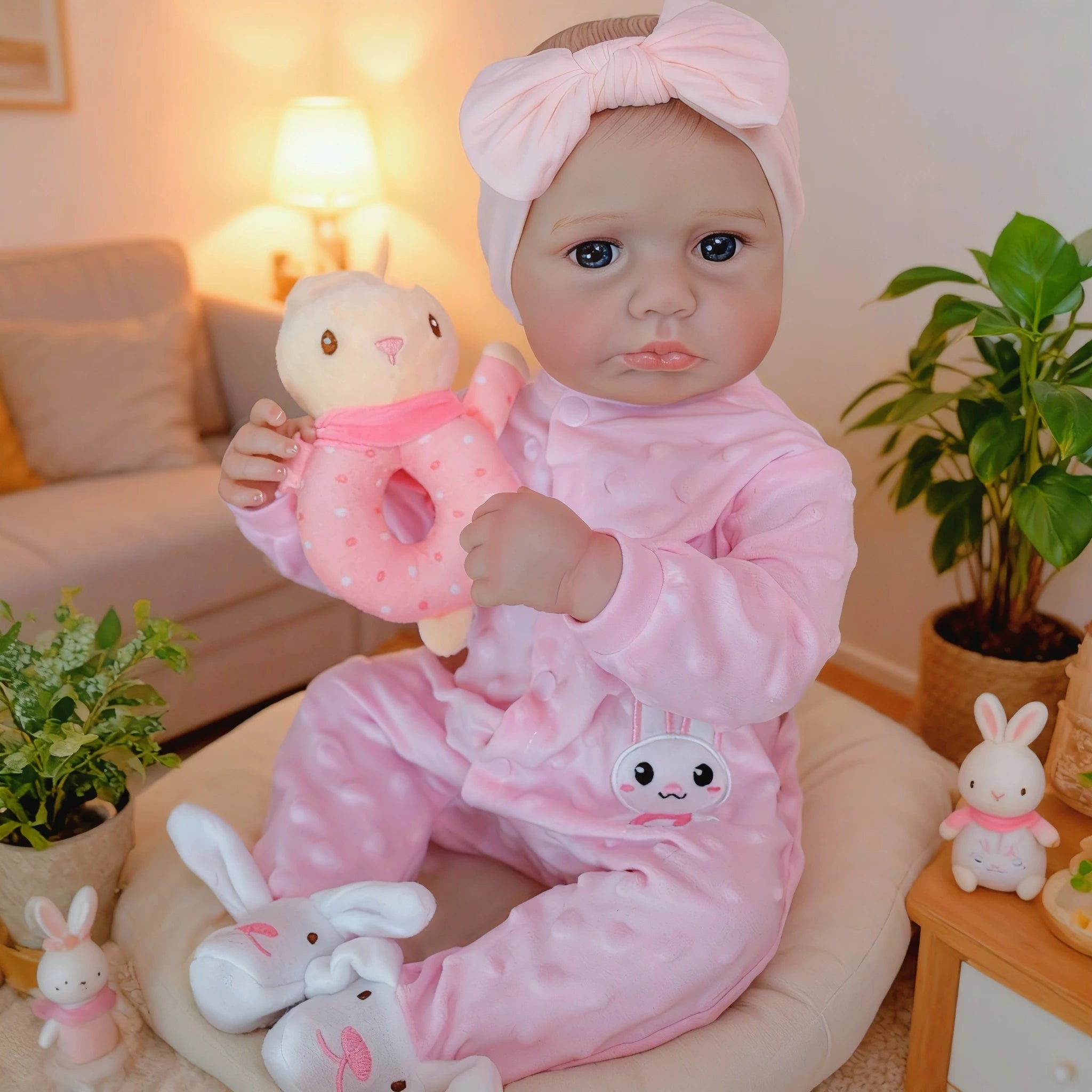 NPK 19inch Lifelike Handmade LouLou Awake Girl Doll with Detailed Painting Real Soft Touch Cute Handy Small Baby Figure
