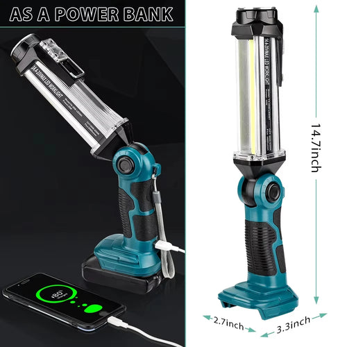 2000LM LED Work Light for Makita 20V Lithium-ion Battery Portable Light Horizontal Down Light Outdoor Handheld Flashlight 35W