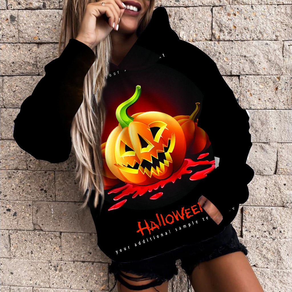 Women's 3D Printed Pumpkin Halloween Casual Hoodie
