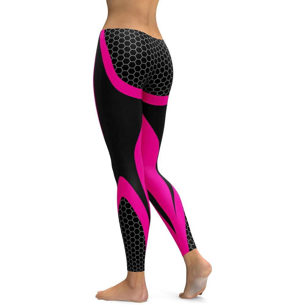 Geometric Honeycomb Digital Print Yoga Leggings