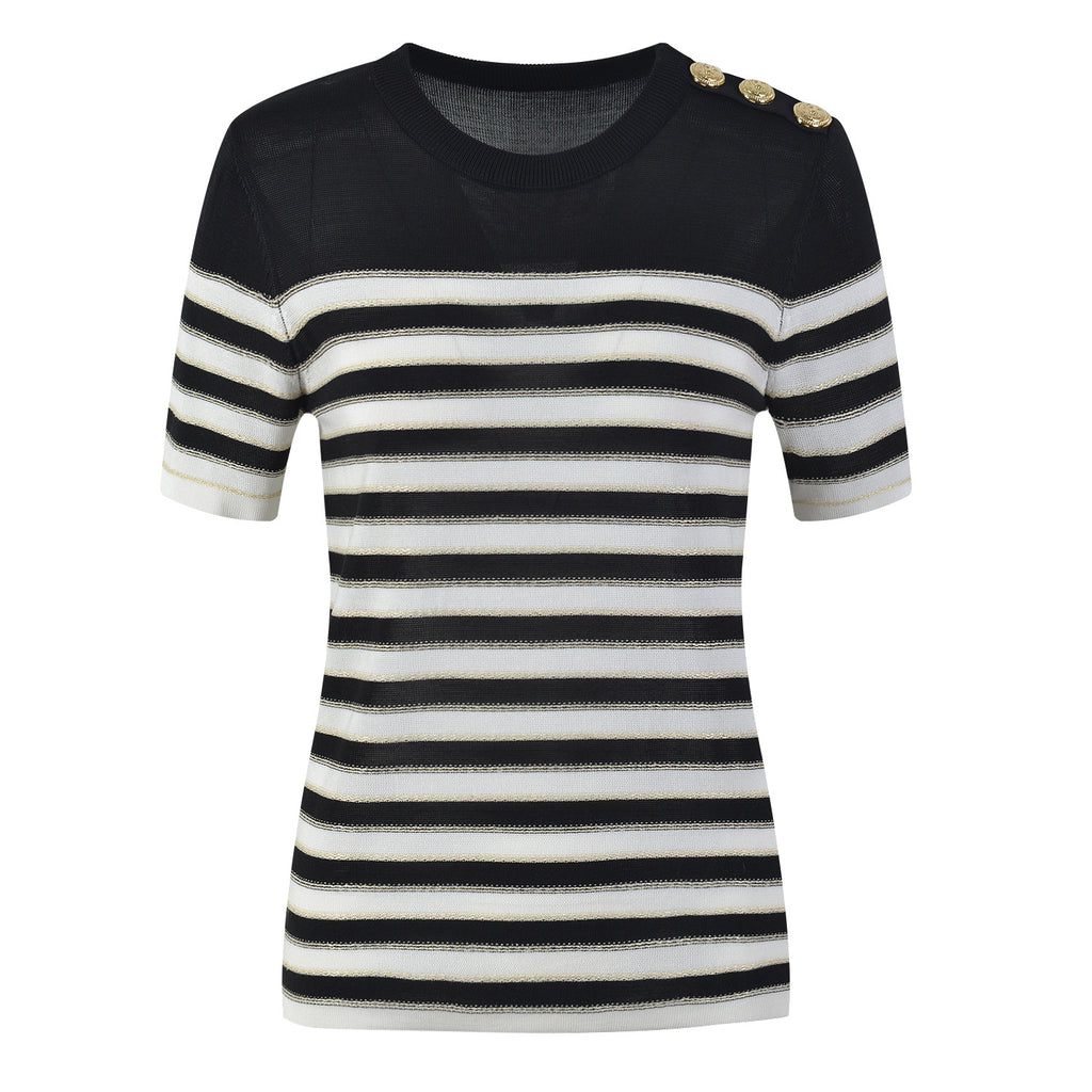 French Style Women's Color-Block Knitted Top & Skirt Set