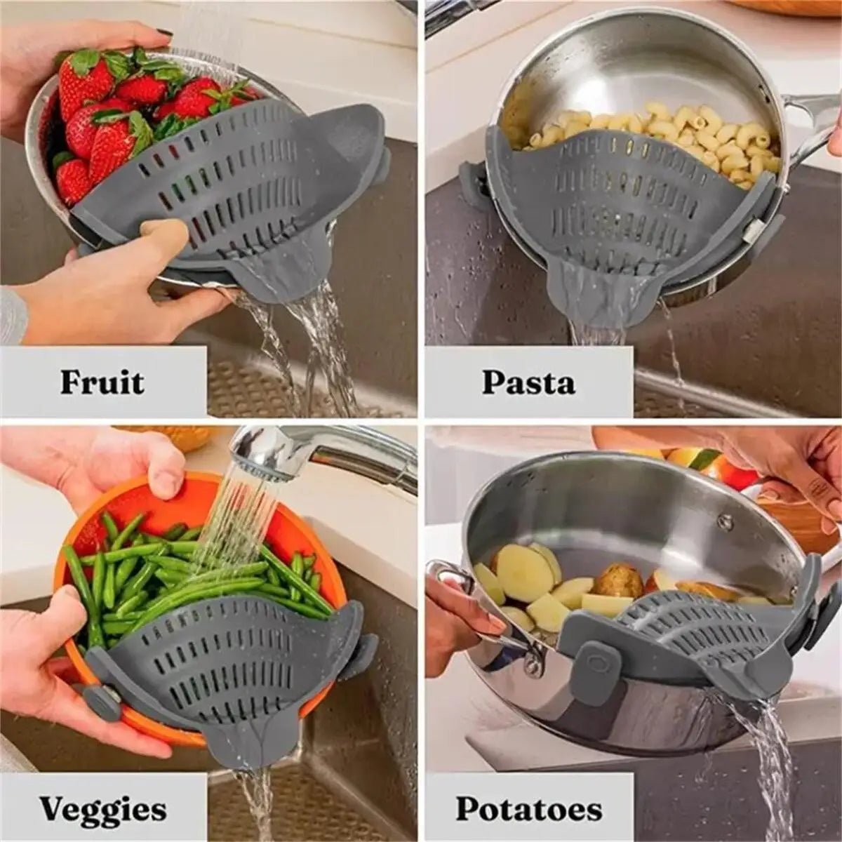 1pc Adjustable Silicone Clip-On Strainer for Pots, Pans, and Bowls - Handheld Drainer for Noodles, Pasta - flohmarkt-deutschland.shop