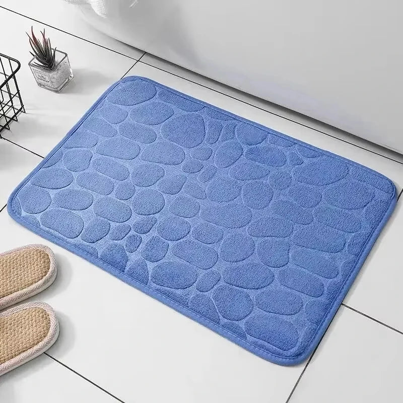 1pc Memory Foam Embossed Velvet Carpet Bathroom Living Room Non-Slip Mat Cobblestone Floor Mat Home Furnishings - flohmarkt-deutschland.shop