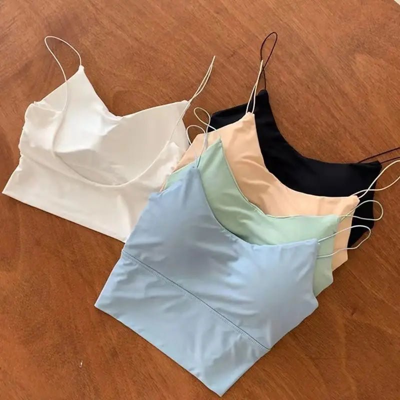 1pc Women Sexy Solid Color Camisole Ice Silk Tube Seamless Sports Tank Top Wireless Underwear Padded Bra Bralette Vest - flohmarkt-deutschland.shop
