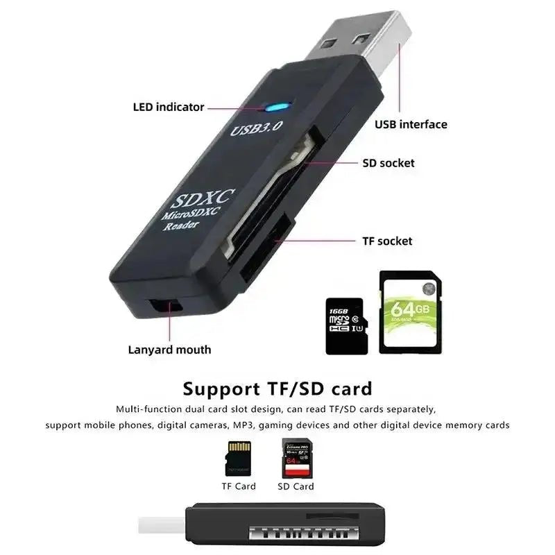 2-in-1 Multi Functional USB 3.0 Card ReaderMiniSD TFMemoryCardReaderUSBFlashDrive CardreaderAdapter For PCLaptops Accessories - flohmarkt-deutschland.shop