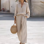 2 pieces women sets 2026 New casual lapel long-sleeved shirt+long pants cotton suit sets women's clothing - flohmarkt-deutschland.shop