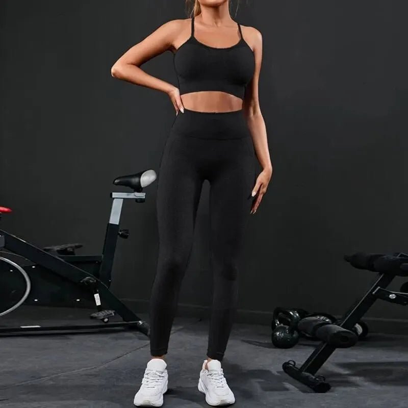 2 Pieces Women's Tracksuit Seamless Yoga Set Workout Sportswear Gym Clothing High Waist Leggings Fitness Sports Suits - flohmarkt-deutschland.shop