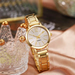 2 stücke Set Uhr Luxus Frauen Einfache Zifferblatt Hohl Strap Mode Gold Armband Quarz Armbanduhr Student Damen Uhren Reloj Mujer - flohmarkt-deutschland.shop