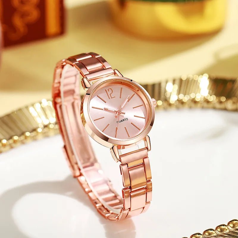 2 stücke Set Uhr Luxus Frauen Einfache Zifferblatt Hohl Strap Mode Gold Armband Quarz Armbanduhr Student Damen Uhren Reloj Mujer - flohmarkt-deutschland.shop
