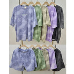 2-teiliger Anzug für Damen, T-Shirt, Shorts, Batikmuster, lockeres T-Shirt und mittlere Shorts mit weitem Bein und Taschen, weiblich, lässig, weich, Sommer-Sets - flohmarkt-deutschland.shop