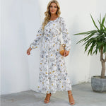 2023 frühling Sommer Böhmischen Frauen Maxi Kleid Casual Langarm Hohe Taille Strand Frau Chiffon Kleider Floral Vestidos Mujer Neue - flohmarkt-deutschland.shop
