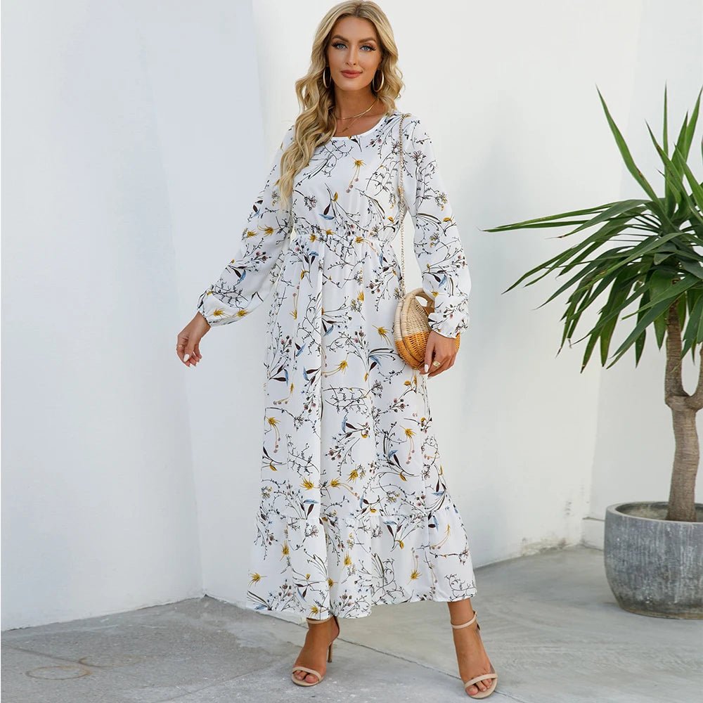2023 frühling Sommer Böhmischen Frauen Maxi Kleid Casual Langarm Hohe Taille Strand Frau Chiffon Kleider Floral Vestidos Mujer Neue - flohmarkt-deutschland.shop