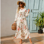 2023 frühling Sommer Böhmischen Frauen Maxi Kleid Casual Langarm Hohe Taille Strand Frau Chiffon Kleider Floral Vestidos Mujer Neue - flohmarkt-deutschland.shop