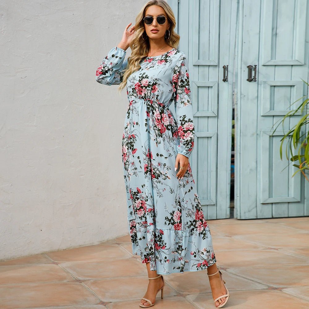 2023 frühling Sommer Böhmischen Frauen Maxi Kleid Casual Langarm Hohe Taille Strand Frau Chiffon Kleider Floral Vestidos Mujer Neue - flohmarkt-deutschland.shop