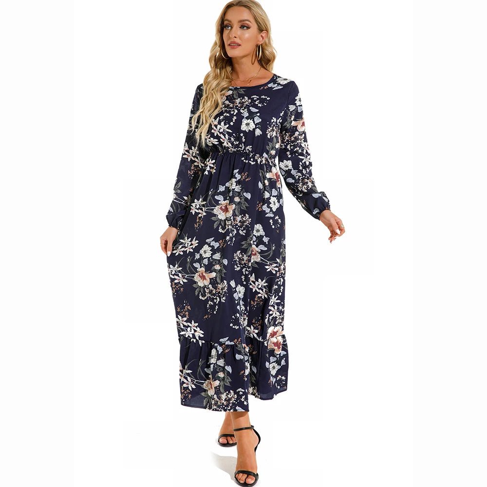 2023 frühling Sommer Böhmischen Frauen Maxi Kleid Casual Langarm Hohe Taille Strand Frau Chiffon Kleider Floral Vestidos Mujer Neue - flohmarkt-deutschland.shop